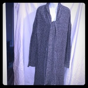 STEM Black & White Marled Knit Duster w/Tie Front